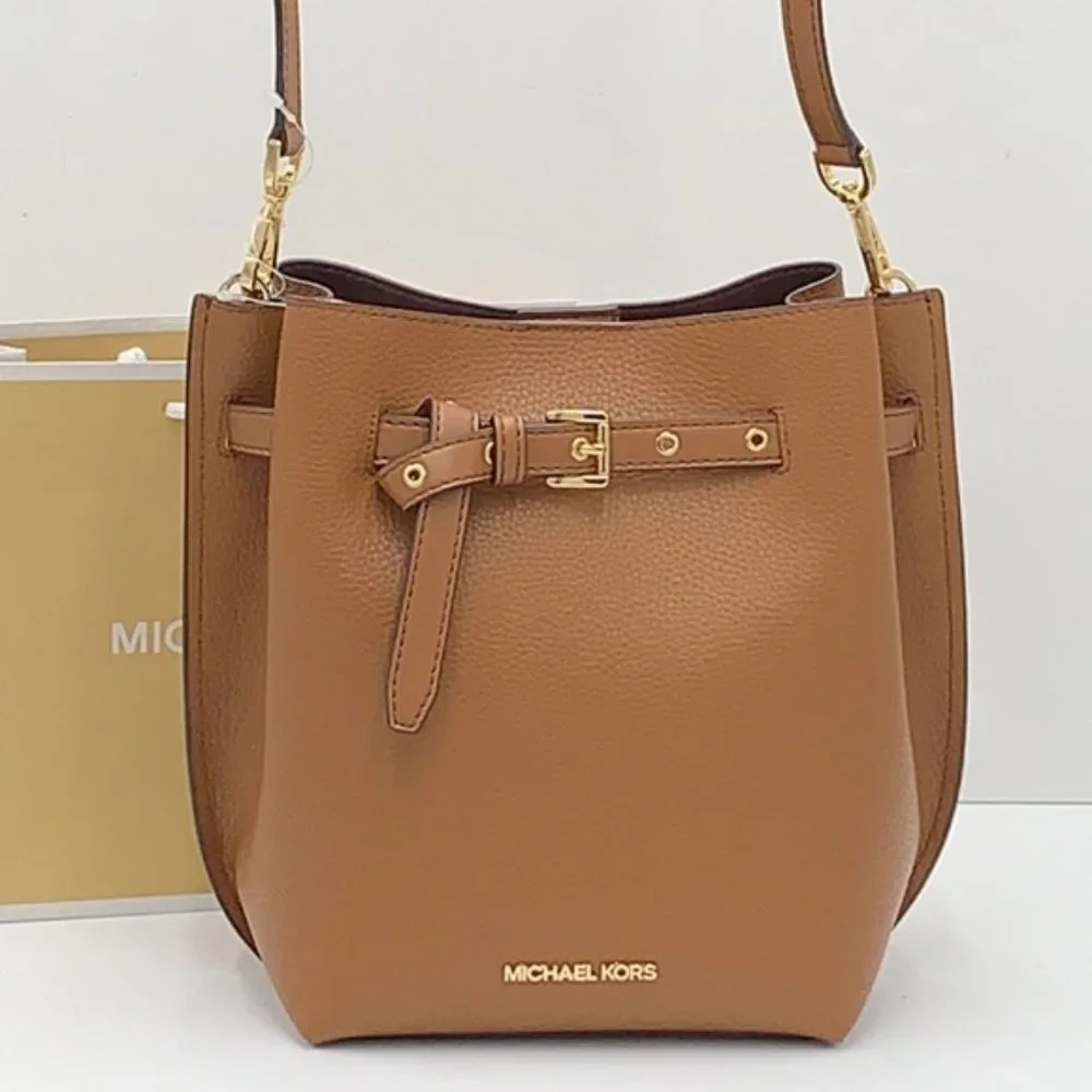 Michael Kors Emilia Small Bucket Bag Messenger Leather Luggage - Picture 9 of 15